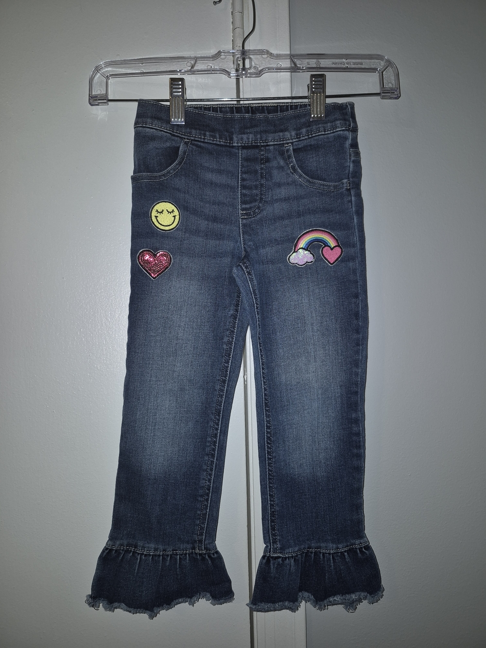 365 Kids Dark Blue Denim Jeans with Rainbow & Heart Patches Size 4